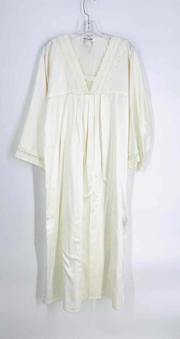 Christian Dior Size S ? Ivory Lace Pleated Vintage Designer Night gown